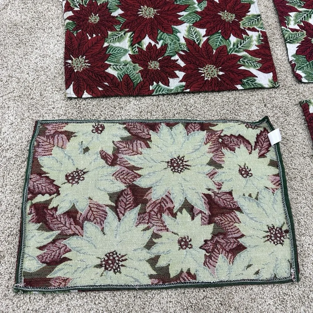 Set / Lot Of 10 Christmas Placemats Tapestry Poinsettias Red Flowers 18.5